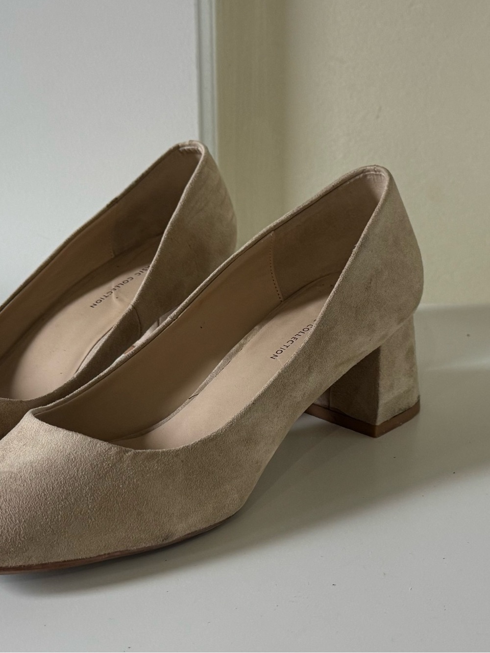 Zara Cream Suede Block Heel Pumps